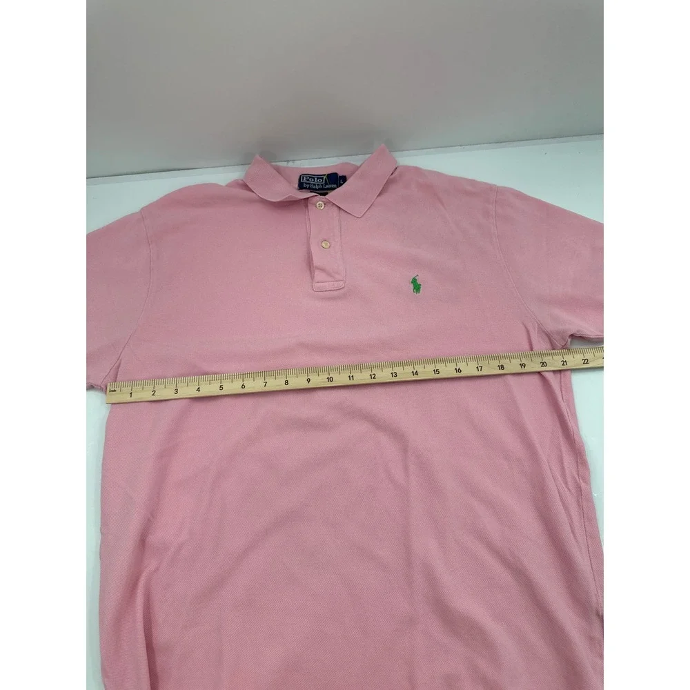 Polo Ralph Lauren Mens Pink Short Sleeve Pique Polo Shirt‎ Green Pony Size L